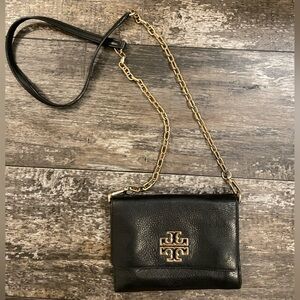 Tory Burch Black and Gold Crossbody Bag with Chain Strap